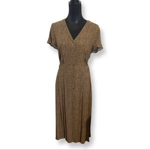 Loft Leopard Print V-Neck Midi Button Up Dress Size 10
